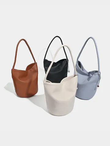 Donna Moda Casual PU Pelle Borsa a Secchiello Minimalista Motivo Litchi Commuter Spalla Ascella Borsa
