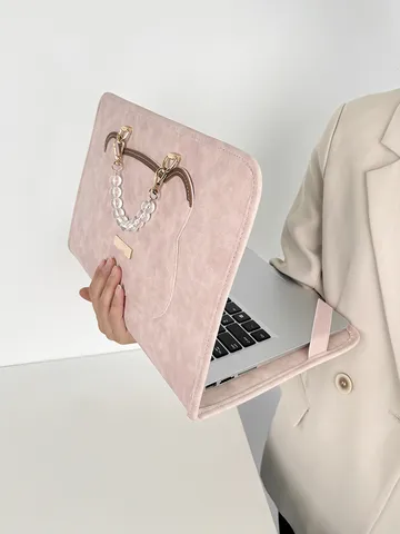 PU-Leder Laptop-Schutzhülle Entworfen Mit Einem Perlenketten-Griff. Bietet Zuverlässigen Täglichen Schutz Und Bequeme Portabilität Für Ihr Notebook