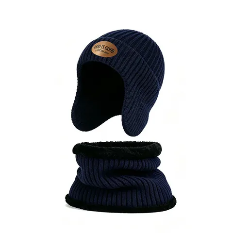 Conjunto Combinado Gorro Punto Canalé Invierno Unisex Calentador Cuello Forro Polar Gorra Orejeras Bufanda Al Aire Libre Térmico