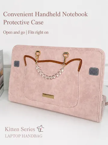Cute PU Leather Laptop Sleeve Bag With Pearl Handle Waterproof Notebook Handbag For Women Daily Office Commute