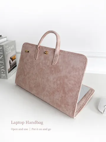 Women PU Leather Laptop Sleeve Minimalist Business Handbag Solid Color Protective Case For Notebook Bag