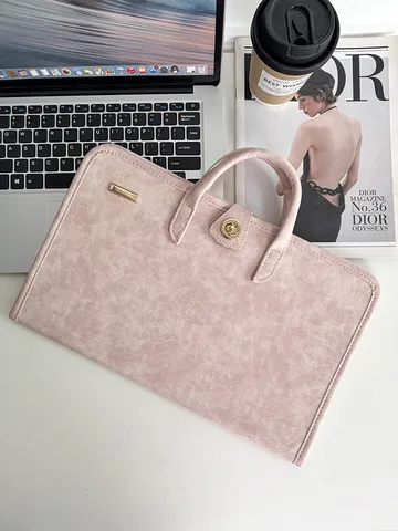 Women PU Leather Laptop Sleeve Minimalist Business Handbag Solid Color Protective Case For Notebook Bag