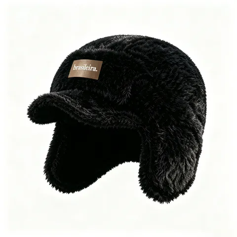 Effen Kleur Thermisch Acryl Gebreide Fliegermuts Met Leren Patch Zacht Winddicht Oorflappen Aviator Cap Voor Outdoor Winter