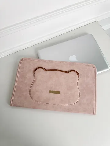 Minimalistisch Süß Bär Katzenohr PU Leder Laptop Hülle Schutzhülle Tragbare Handtasche Für Damen Mädchen