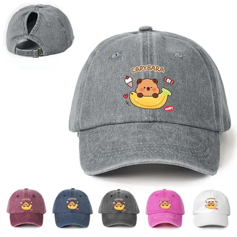 Lässige Polyester Bedruckt Cartoon Capybara Baseballkappe Einstellbar Outdoor Atmungsaktiv Sonnenschutz Pferdeschwanz Hut Für Damen Herren