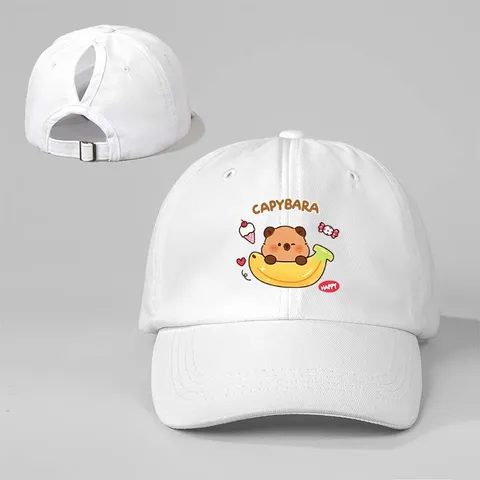 Lässige Polyester Bedruckt Cartoon Capybara Baseballkappe Einstellbar Outdoor Atmungsaktiv Sonnenschutz Pferdeschwanz Hut Für Damen Herren