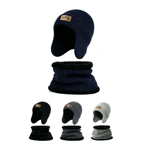 Invierno Gorro De Punto Bufanda Juego Forro De Felpa Cálido A Prueba De Viento Gorro Calentador De Cuello Al Aire Libre Protección Diario Unisex Regalo