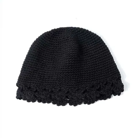 Women Knitted Bucket Hat With Hollow Lace Design Adjustable Foldable Winter Warm Knit Basin Hat Outdoor Sun Hat For Women
