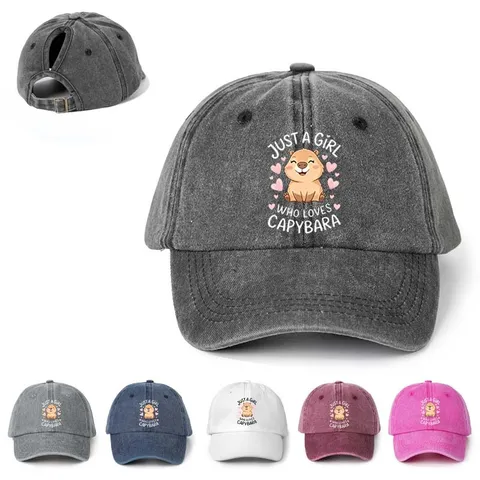 Lässige Polyester Digital Gedruckt Baseballkappe Cartoon Capybara Grafik Pferdeschwanz Sonnenschutz Einstellbar Outdoor Hut Für Damen