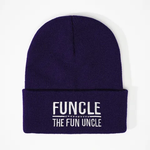 Funny Funcle The Fun Uncle Embroidered Beanie For Men Women Soft Acrylic Knitted Winter Hat Cuffed Warm Daily Outdoor Skull Cap