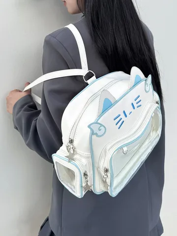 Y2K Carino Orecchio di Gatto Ita Bag Pelle PU Tasca PVC Trasparente Borsa a Tracolla Zaino Casual Moda Daypack