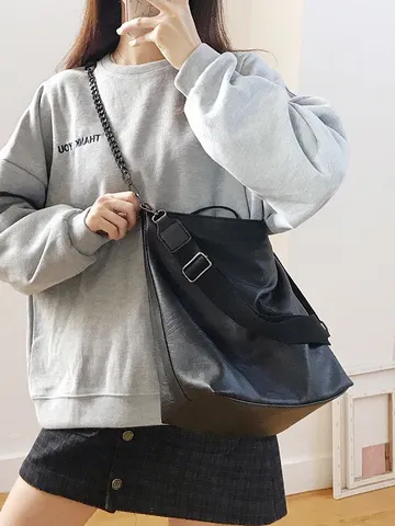 Womens Casual PU Leather Bucket Bag Large Capacity Solid Color Shoulder Crossbody Bag With Chain Strap Fashion Daily Handbag