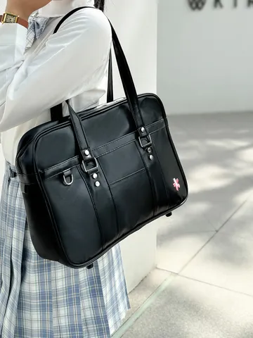 Borsa Tote in Pelle PU da Donna Stile Preppy Giapponese Uniforme JK Borsa a Tracolla Grande Capacità Commuter Studente