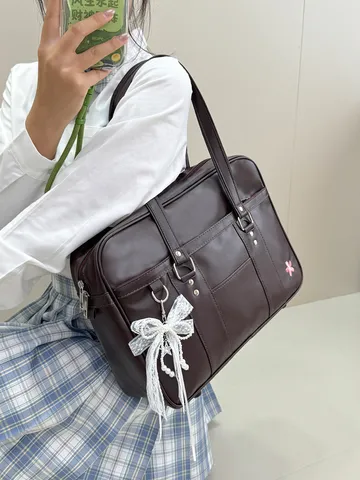 Borsa Tote in Pelle PU da Donna Stile Preppy Giapponese Uniforme JK Borsa a Tracolla Grande Capacità Commuter Studente