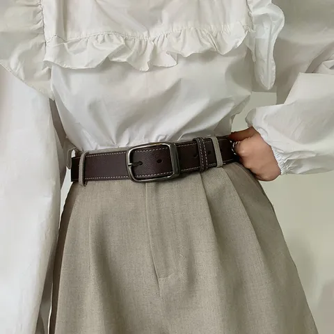 Unisex PU Leren Riem Koreaanse Chic Vintage Casual Tailleband Vierkante Legering Doornsluiting Effen Dagelijks Accessoire