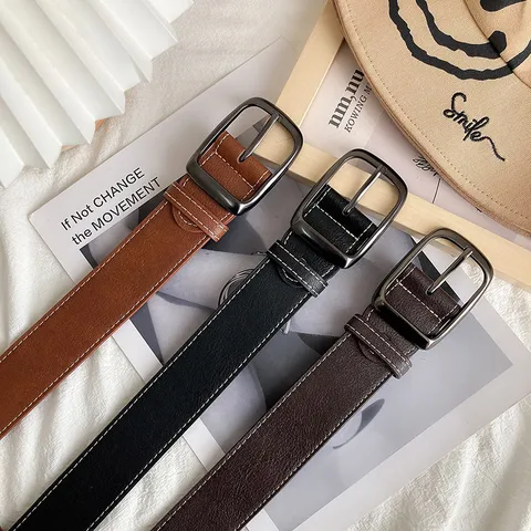 Unisex PU Leren Riem Koreaanse Chic Vintage Casual Tailleband Vierkante Legering Doornsluiting Effen Dagelijks Accessoire