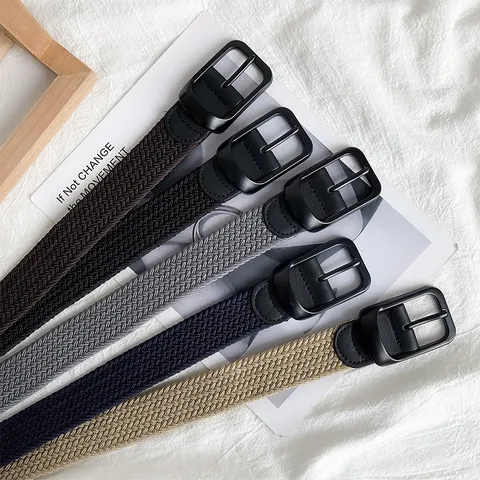 Unisex Casual Woven Canvas Belt Adjustable Fashion Waist Belt With Metal Pin Buckle For Jeans Pants Daily Wear