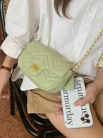 Donna Borsa a Tracolla in Pelle PU Trapuntata Piccola Borsa Quadrata Vintage Catena Patta Borsa Giornaliera