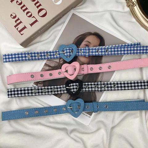 Women Fashion Heart Buckle Belt Casual PU Leather And Fabric Belt With Metal Eyelets For Jeans Daily Wear Accessories