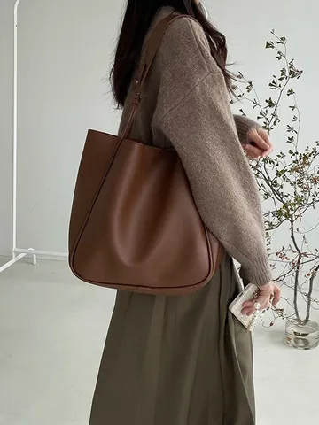 Borsa Tote Retrò Minimalista di Grande Capacità Donna Moda Pelle PU Borsa a Spalla Singola Borsa Casual