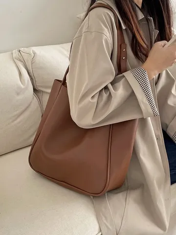 Borsa Tote Retrò Minimalista di Grande Capacità Donna Moda Pelle PU Borsa a Spalla Singola Borsa Casual