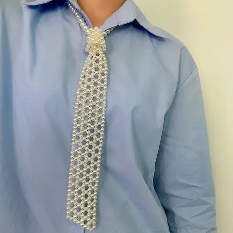 Minimalistisch Künstliche Perle Gewebte Krawatte Französisch Vintage Falscher Kragen Halskette Elegante Frauen Hemd Kleid Dekor Schmuck
