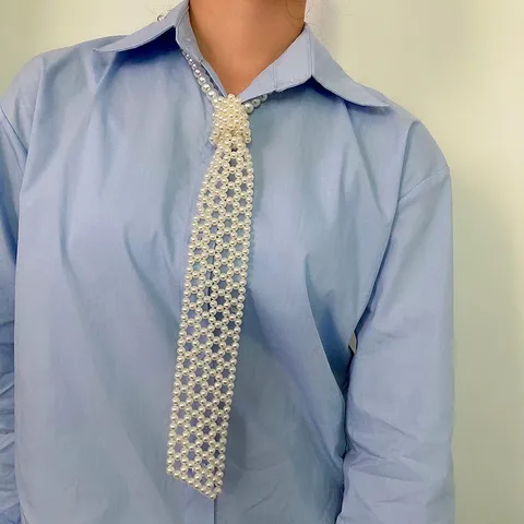 Minimalistisch Künstliche Perle Gewebte Krawatte Französisch Vintage Falscher Kragen Halskette Elegante Frauen Hemd Kleid Dekor Schmuck
