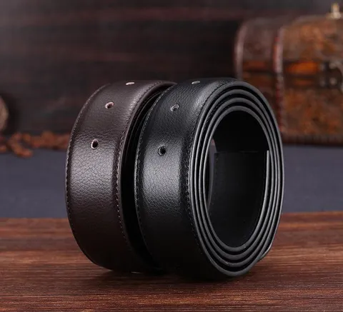 Men's Genuine Leather Belt Strap Without Buckle Hole Punched Black Brown Casual Business Waistband