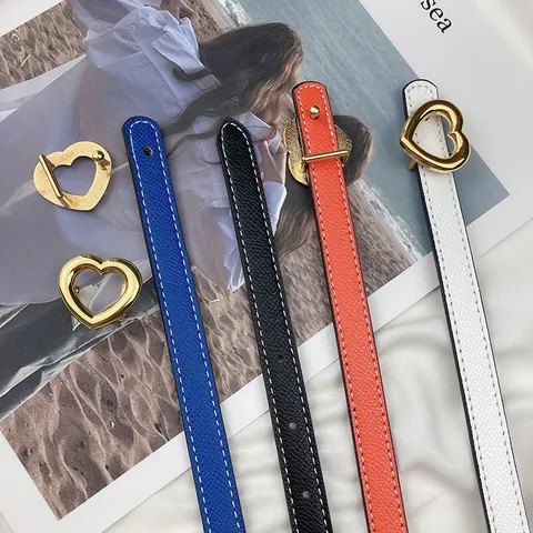 Women's Double Sided Genuine Leather Belt Fashionable Versatile Heart Metal Buckle Thin Waist Belt Casual Jeans Belt