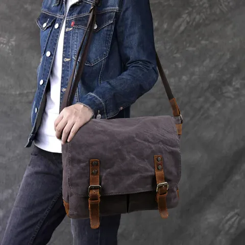 Herren Vintage Segeltuch Umhängetasche Lässige Kurier Tasche Grosse Kapazität Wasserdichte Schultertasche Für Reisen