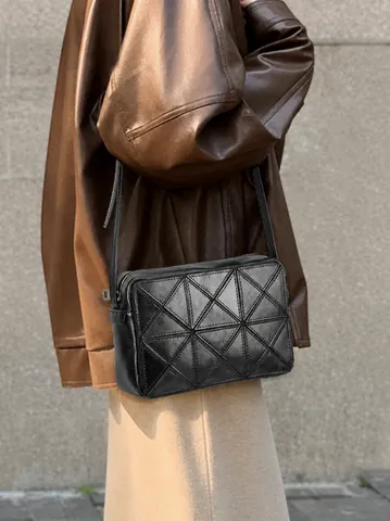 Damen Echtleder Umhängetasche Schultertasche Minimalistisch Kleine Quadratische Handtasche Geometrisches Gitter Pendlertasche