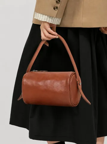 Damen Echtleder Umhängetasche Retro Europäischer Stil Pendler Crossbody Tasche Kleine Griff Kissen Tasche