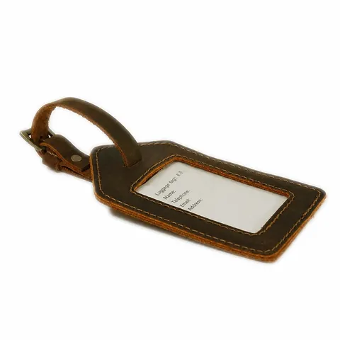 Echtes Leder Kofferanhänger Vintage ID Etikett Reise Tasche Anhänger Mit Klarem Fenster Und Metallschnalle Für Koffer
