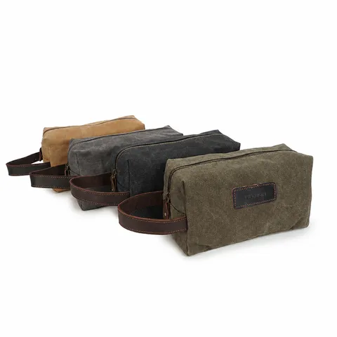 Herren Vintage Gewaschene Leinwand Clutch Tasche Lässige Reise Handtasche Multifunktionale Handgelenktasche Business Beutel