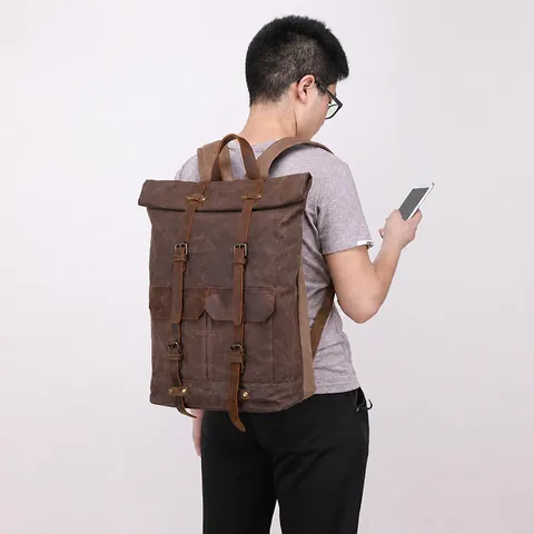 Herren Segeltuch Rucksack Vintage Wasserdicht Reise Rucksack Lässig Große Kapazität Laptop Tasche für Outdoor Wandern Schule