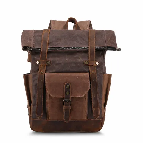 Vintage Canvas Rugzak Voor Heren Waterdicht Gewaxt Canvas Reizen Grote Capaciteit Retro Casual Daypack