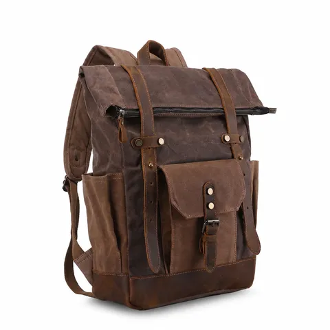 Vintage Canvas Rugzak Voor Heren Waterdicht Gewaxt Canvas Reizen Grote Capaciteit Retro Casual Daypack