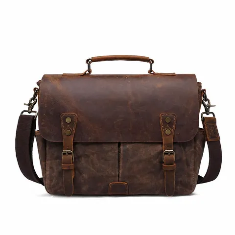 Retro Canvas Crazy Horse Leder Umhängetasche Für Herren Wasserdichte Casual Business Schultertasche Laptop Crossbody Tasche