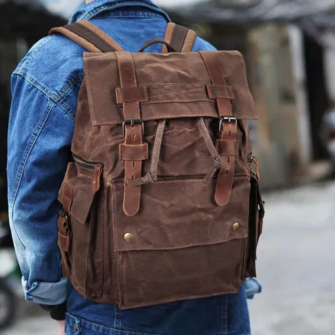 Vintage Wasserdicht Segeltuch Rucksack Große Kapazität Reise Daypack Casual Laptop Rucksack Für Männer Und Frauen