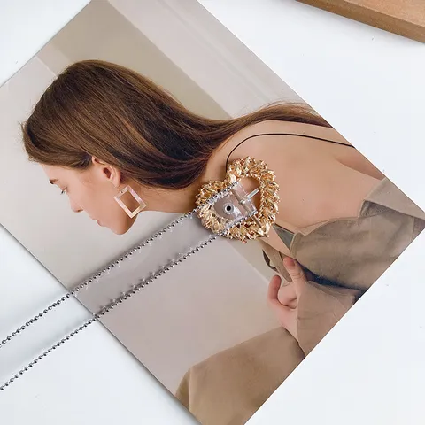 Women Clear Transparent PVC Wide Waist Belt Fashion Rhinestone Heart Buckle Cincher Belt With Chain Dress Coat Decorative Belt