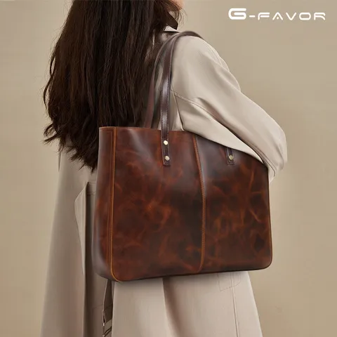 Damen Echtes Leder Tragetasche Vintage Große Kapazität Umhängetasche Lässig Pendler Handtasche Mit Metallnieten