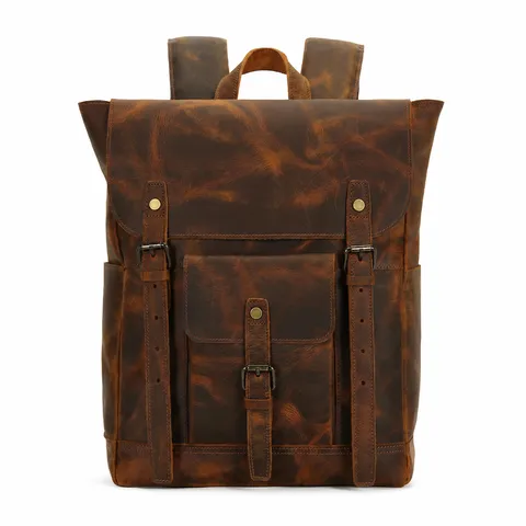 Herren Vintage Crazy Horse Echtleder Rucksack Laptop Tasche Outdoor Reise Lässiges Rindsleder