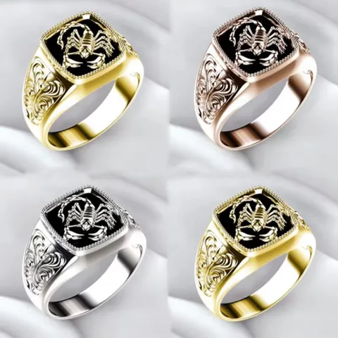 Anello con Rilievo dello Scorpione in Lega Vintage da Uomo Stile Punk Anello Sigillo Geometrico dello Scorpione Galvanico Gotico Gioielli