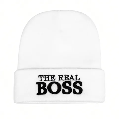 The Real Boss Embroidered Knit Beanie Hat For Men Women Winter Warm Soft Acrylic Stretchy Skull Cap Outdoor Cuffed Hat