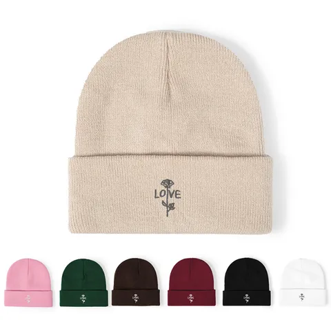 Casual Χειμερινός Ζεστός Πλεκτός Σκούφος Beanie για Γυναίκες Άνδρες Κεντημένο Τριαντάφυλλο Γράμμα