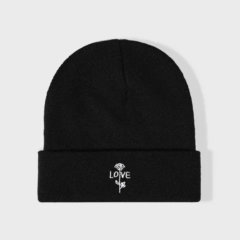 Casual Χειμερινός Ζεστός Πλεκτός Σκούφος Beanie για Γυναίκες Άνδρες Κεντημένο Τριαντάφυλλο Γράμμα