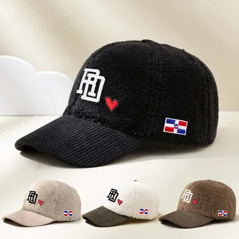 Unisex Colorblock Baseball Cap Faux Shearling Corduroy Embroidered Heart Letter Adjustable Sun Protection Hat