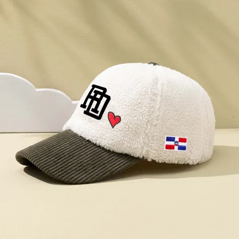 Unisex Colorblock Baseball Cap Faux Shearling Corduroy Embroidered Heart Letter Adjustable Sun Protection Hat