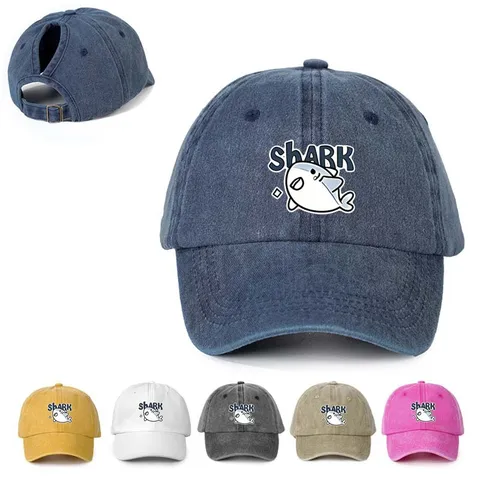 Damen Pferdeschwanz Baseballkappe Süßer Hai Druck Verstellbarer Papa Hut Sommer Outdoor Sonnenschutz Casual Baumwollkappe