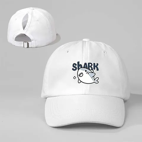 Damen Pferdeschwanz Baseballkappe Süßer Hai Druck Verstellbarer Papa Hut Sommer Outdoor Sonnenschutz Casual Baumwollkappe